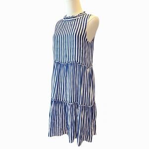 Tuckernuck Oliphant Tiered Dress S Blue Stripe Sleeveless Silk Blend Nautical‎